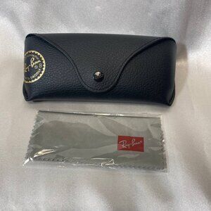 Ray-Ban Sunglasses Case, Black Leather Soft Pouch Universal, Gray Cleaning Cloth